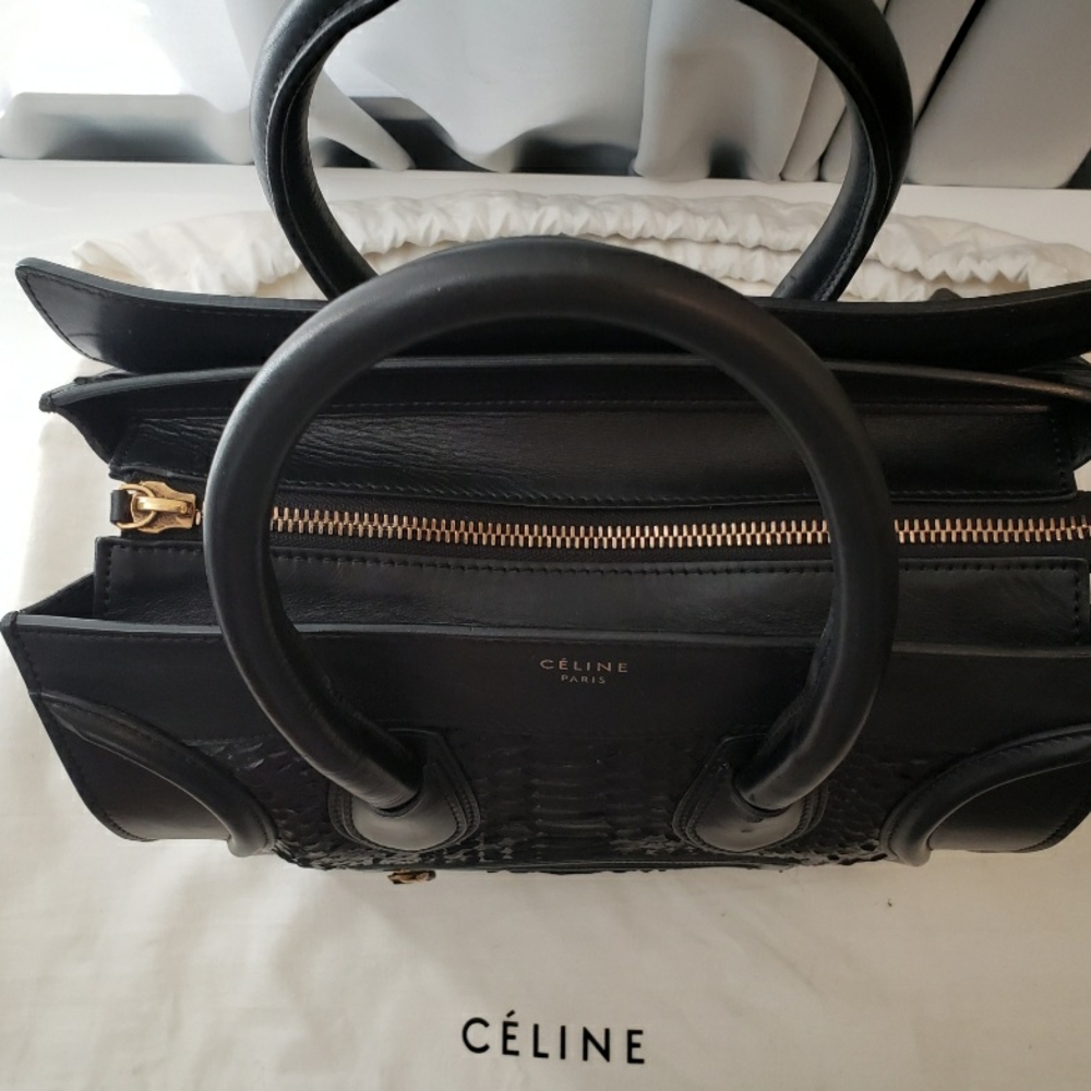 Celine Black Leather python with Structured Design - Picture 4 of 8